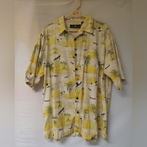 Yellow Tropical Print Button-Up Shirt XL
